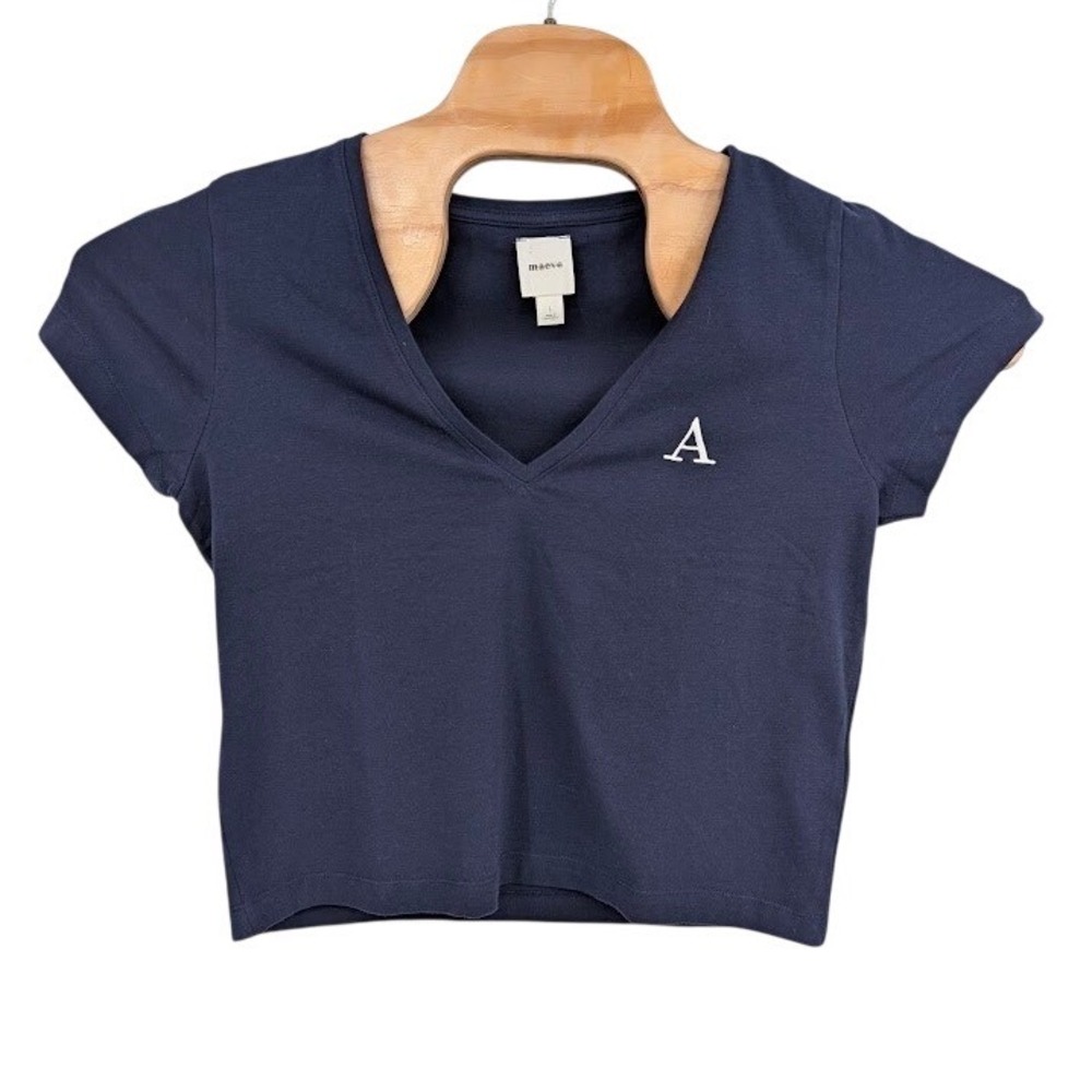 Maeve Anthropologie V Neck Tee Blue Short Sleeve Casual Top Women's Size L